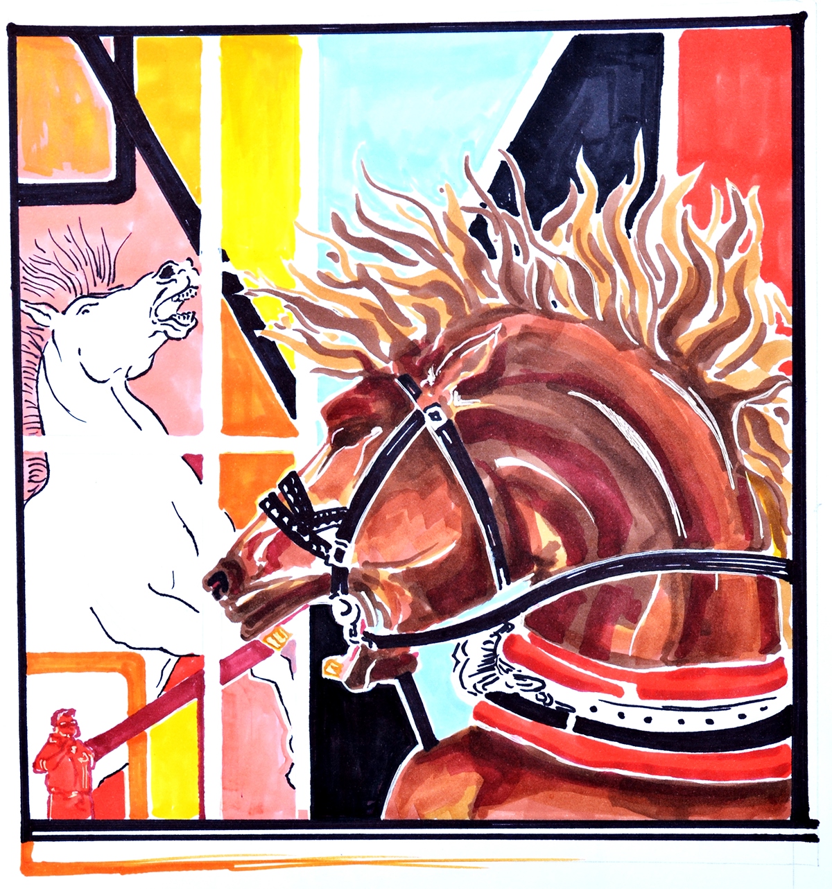 Horse Fight platon Carro alado pintura grafica stencil