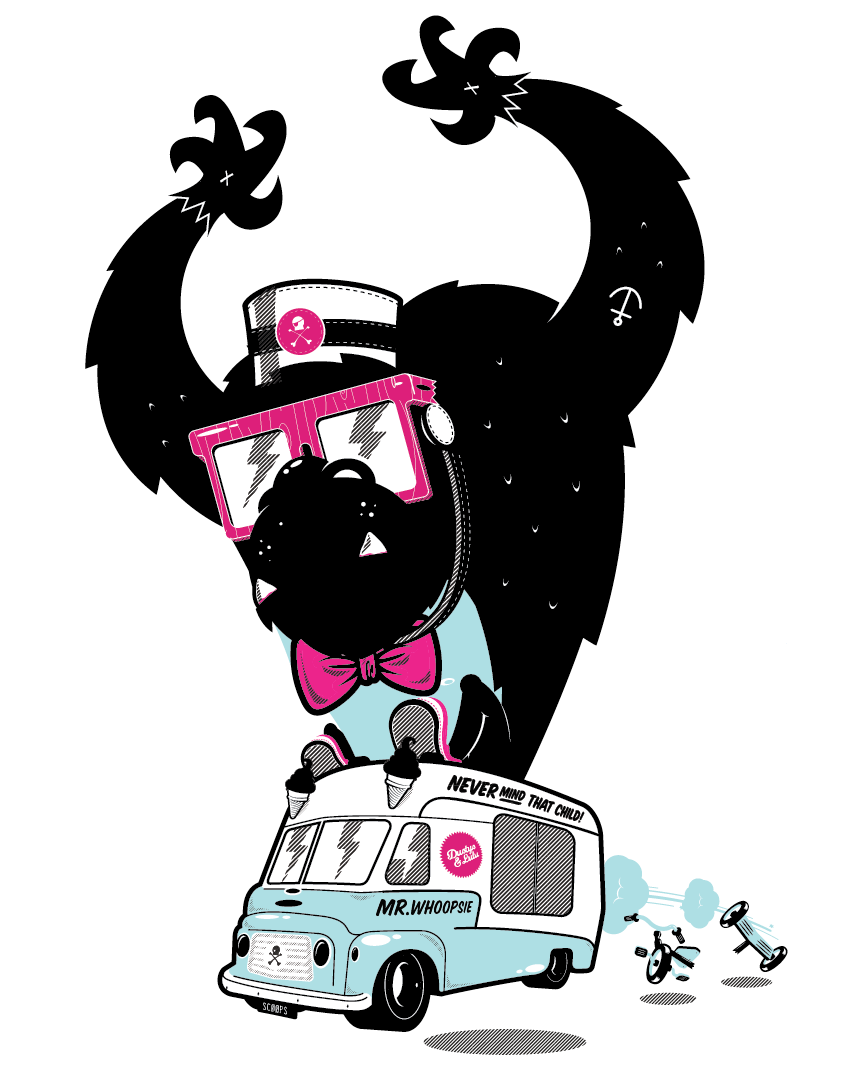 design  Illustration  gorilla  monkey  dustys  lulu  dustys&lulu cool  glasses rayban pink  blue  ice cream  Truck  fun