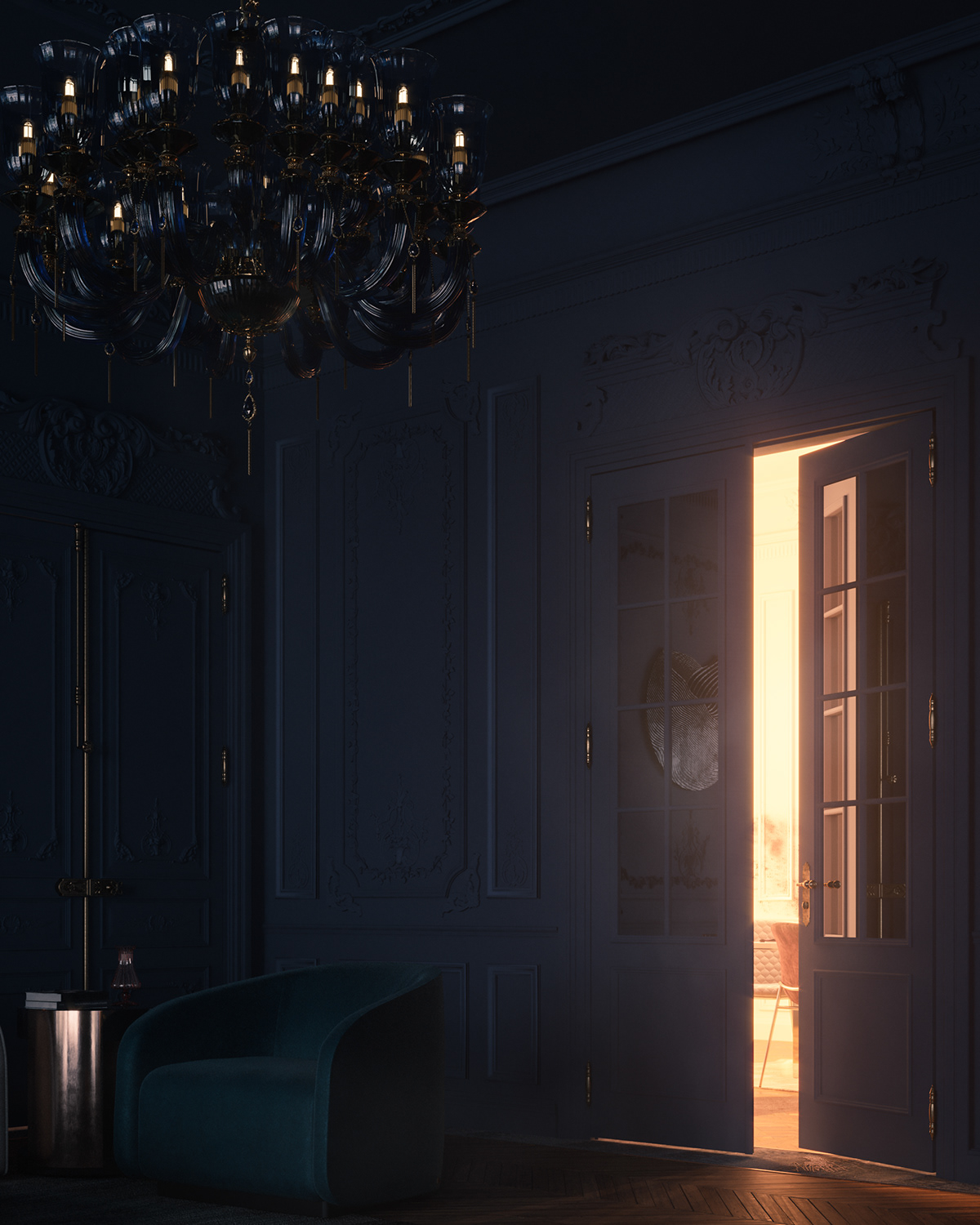 blue dark decor direction drama Interior mystery Render Shades parisian