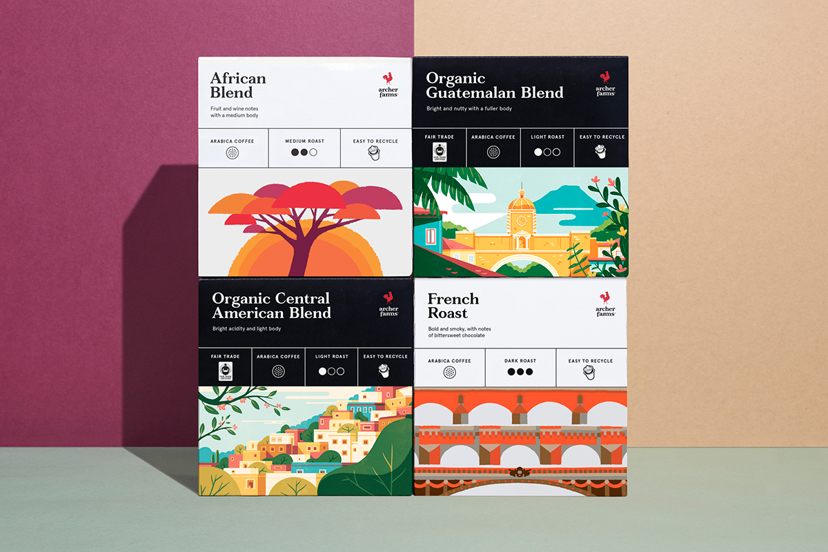 Packaging ILLUSTRATION  Coffee graphic design  collins target bags boxes art direction  system