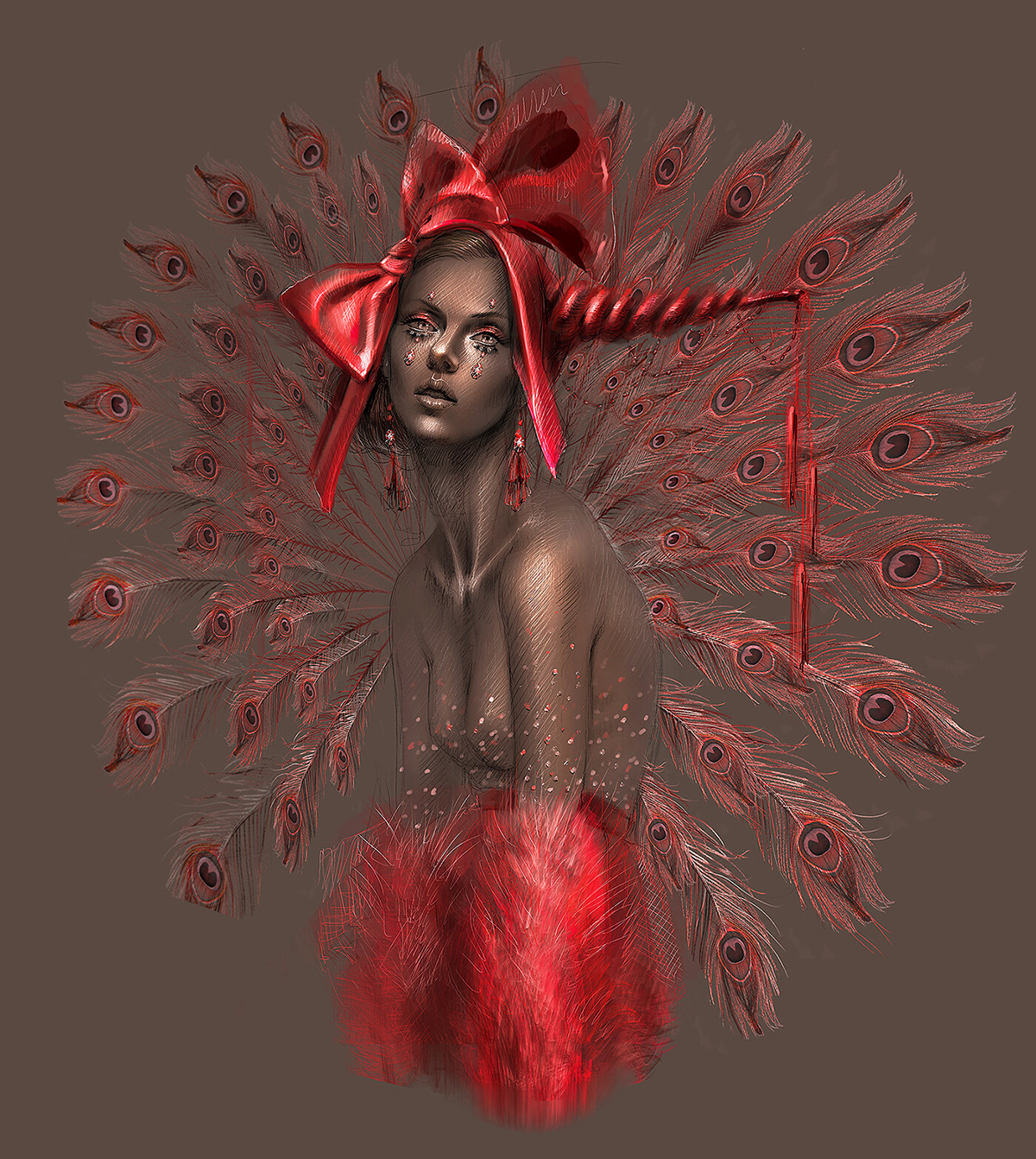 diamonds Fashion  ILLUSTRATION  ipad pro nostalgic peacock Procreate red ruby woman