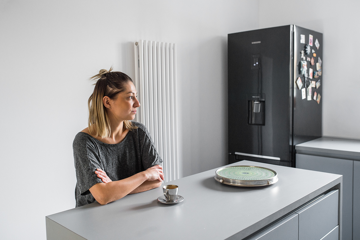 Interior design flat apartment wood grey