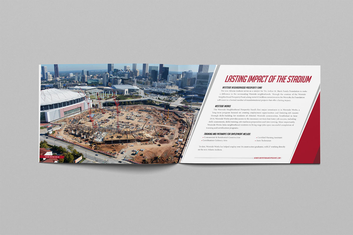 New Atlanta Stadium sales brochure foil stamp Atlanta Falcons nfl print design