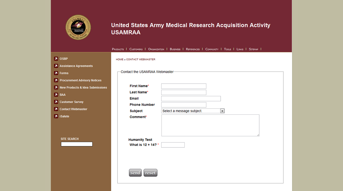 USAMRAA  web design web development  section 508 Government