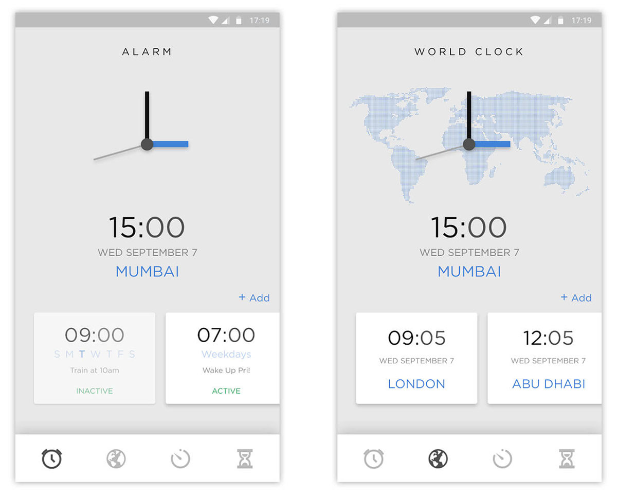android clock time alarm world clock timer stopwatch