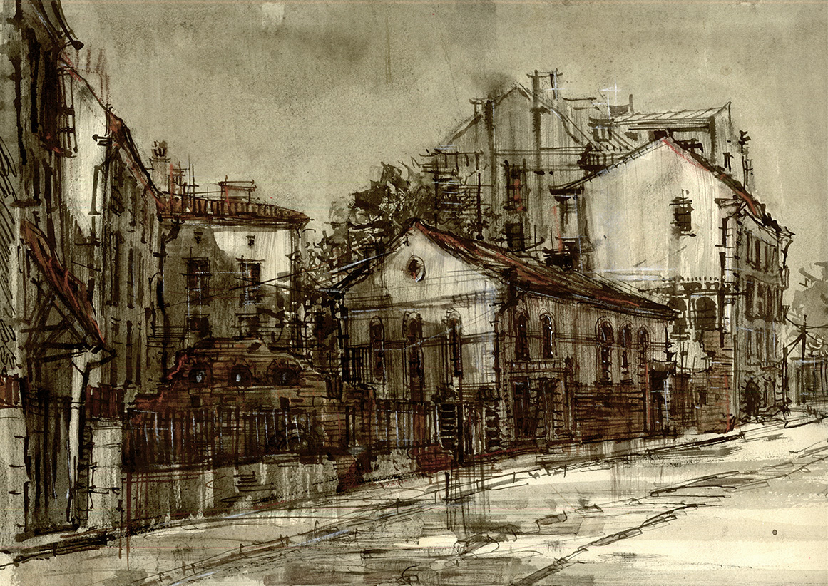 Drawing Architecture sketching ink watercolor Jewish Krakow