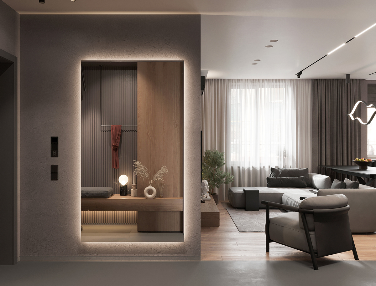 grey Grey apartaments Interior interior design  komod livingroom Modern Design visualization