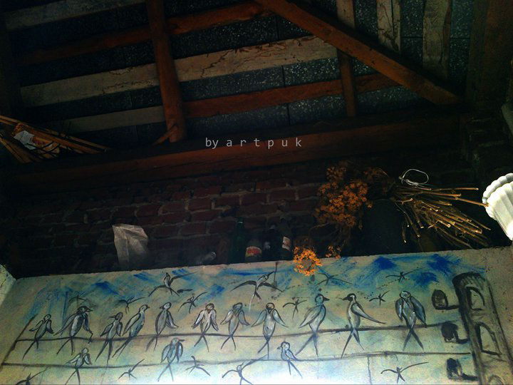 swallows Interior naive art Primitivism tadeusz makowski wall walls bird birds SKY children art Mural Fresk fresco