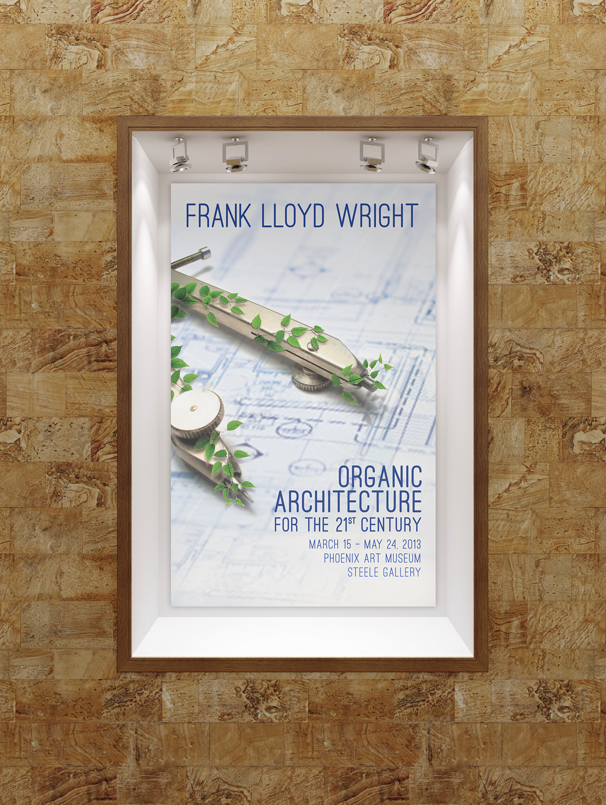 poster Frank Lloyd Wright Art Exhibit  photo manipulation visual metaphor  visual analogy  architecture  museum Nature organic modern gallery