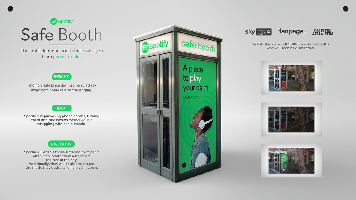 phone booth spotify asmr ai Italy Art Director graphic design  Case Study panic booth safe booth