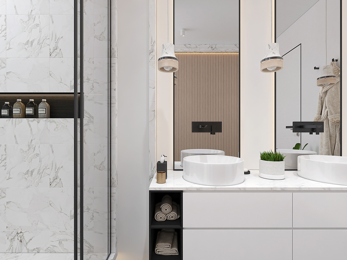 Interior modern bedroom 3D bathroom design decoration apartment sofa architecture