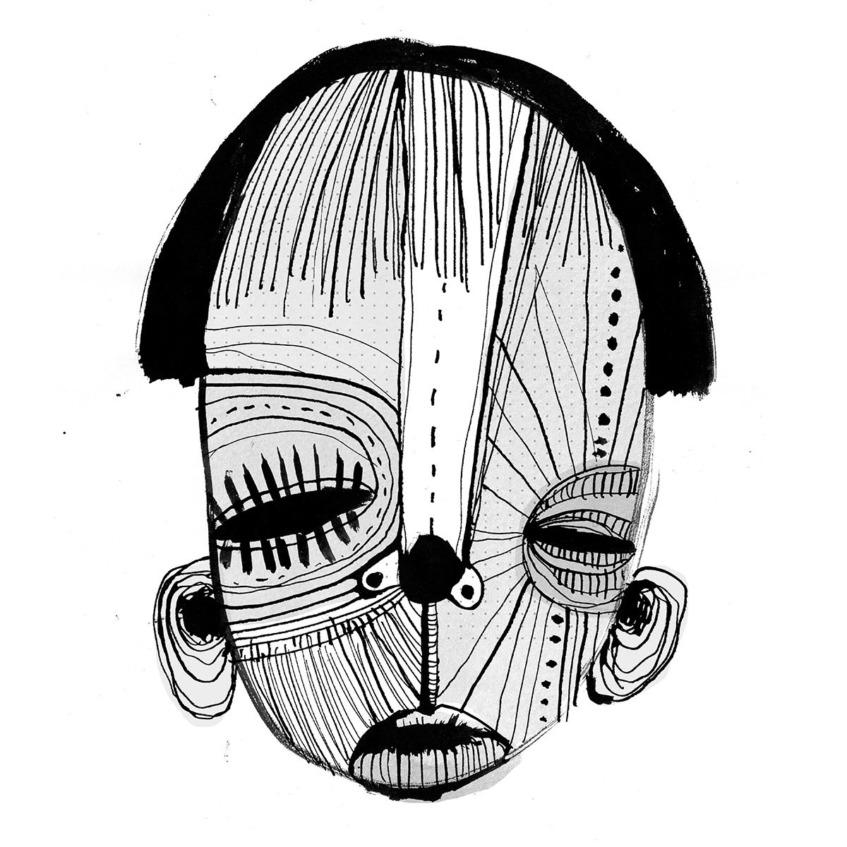 face abstract Drawing  ink brush texture weird strange tribal geometry