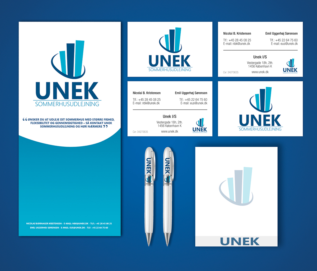 Unek Advertising  design Logo Design brochure Brochure 3 folder print design  Business Cards pen paperblock   creative brand Illustrator Photosohop InDesign