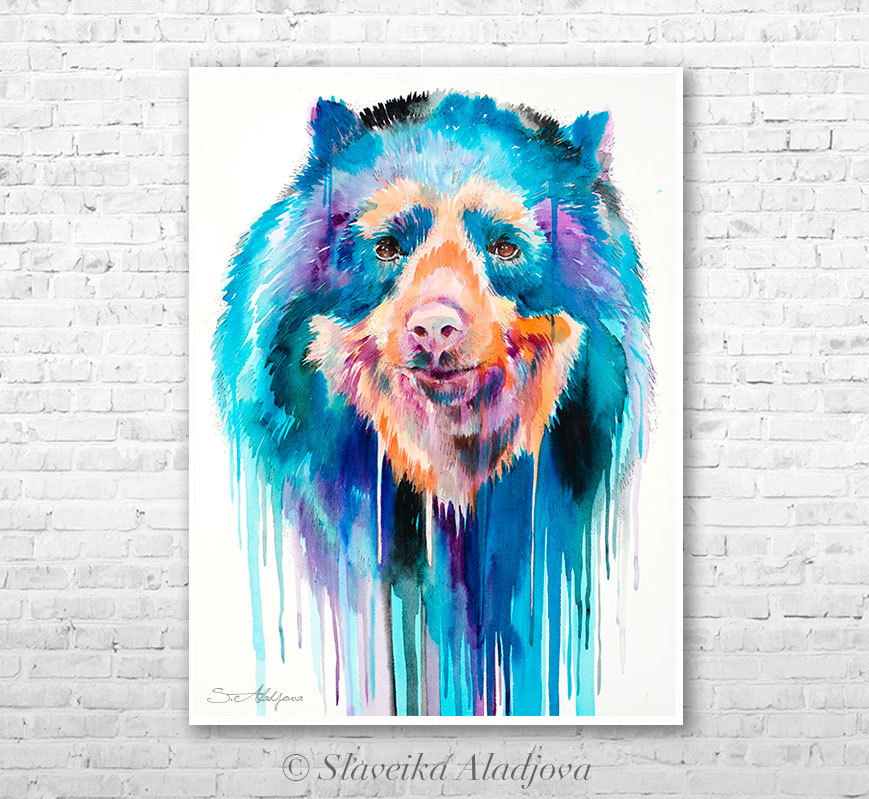 Adobe Portfolio watercolor animal art art print Spectacled bear painting watercolor by Slaveika Aladjova
