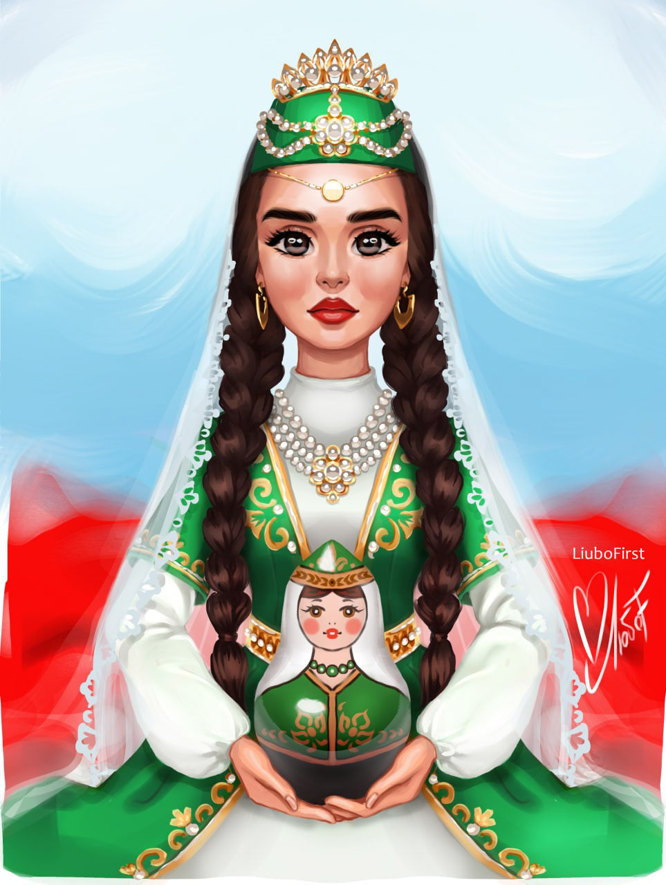 artwork cartoon Character design  Digital Art  Russia матрешка нации россии национальный костюм Татарстан  