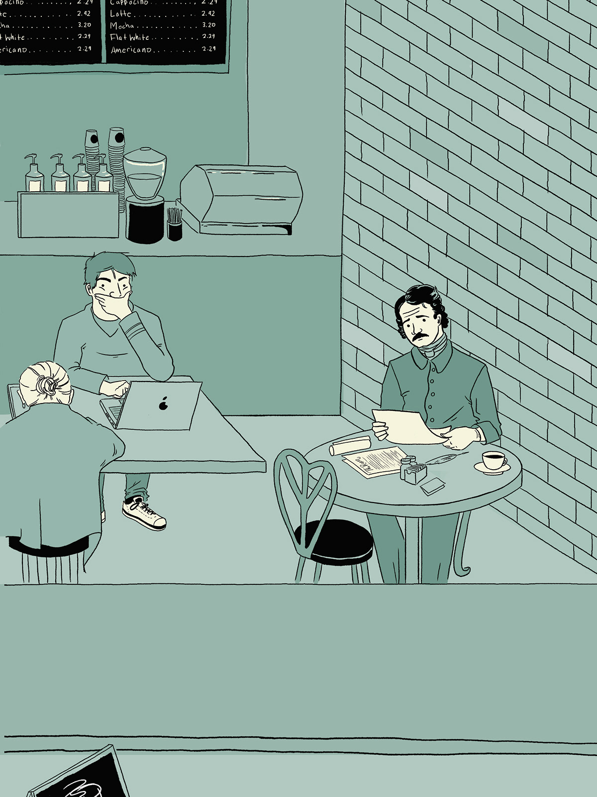 ILLUSTRATION  digital painting Cartooning  photoshop green Coffee coffee shop starbucks Drawing 