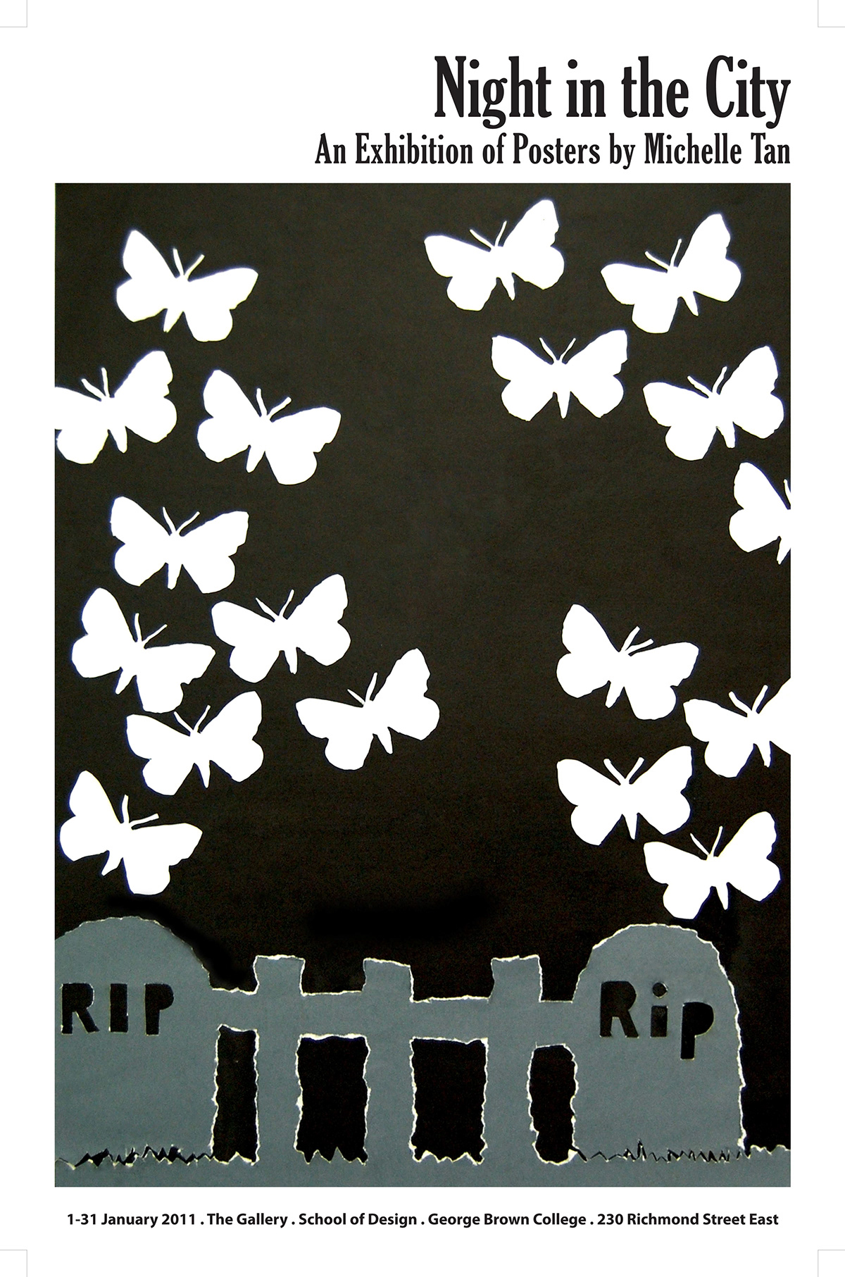 Hands-on work arts butterfly RIP graveyard posters black & white