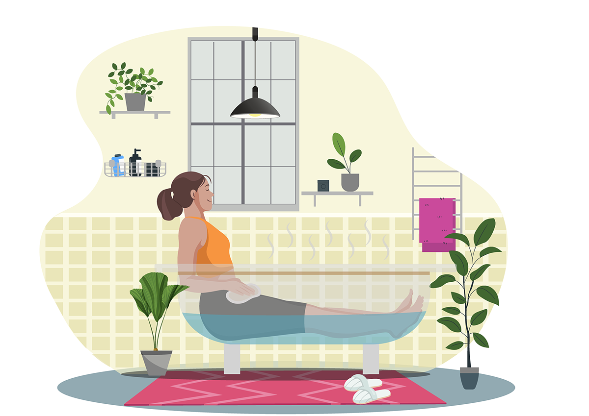Vector Illustration of a woman relaxing in bath tub. 
