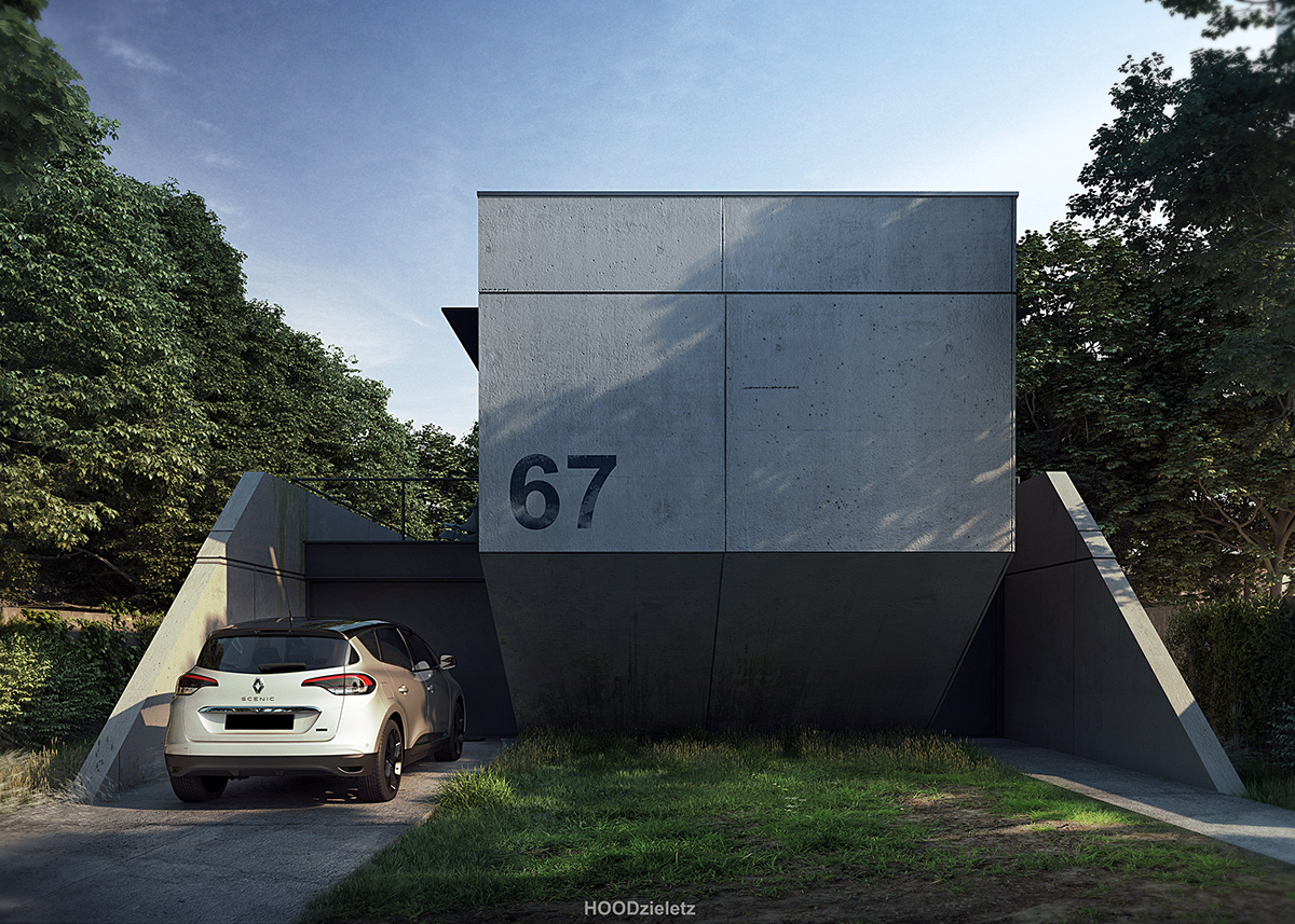 architecture adam spychala Brutalism concrete V-ray house Render