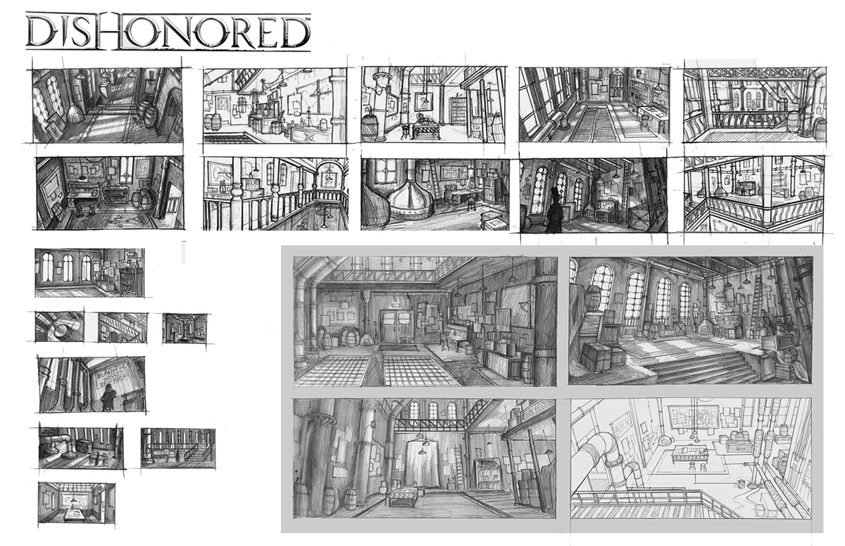 Dishonored pencil sketch concept art