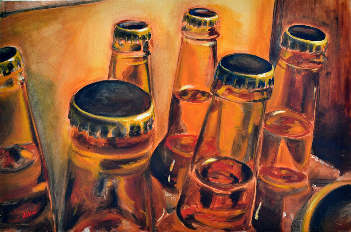 beer corona Yuengling oil pastel canvas