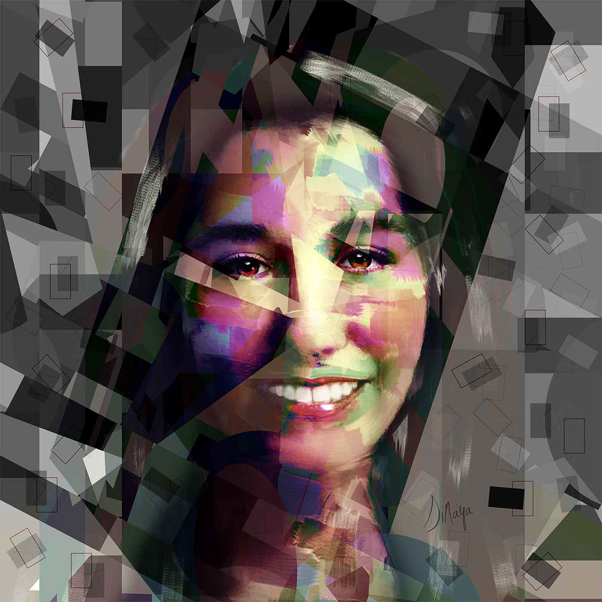 Woman's portrait using squares and rectangles