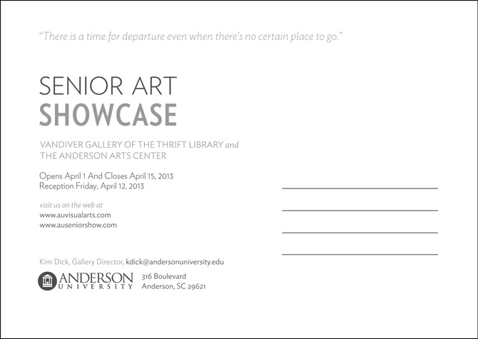poster postcard anderson university south carolina home Senior Show Undergraduate art Promotion