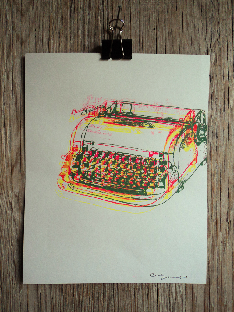 sérigraphie hand pulled silkscreen print silkscreen estampe vintage Dactylo typewritter