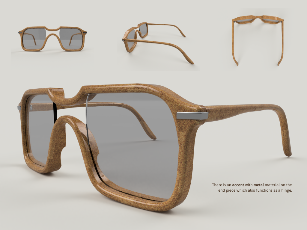 product design  3d modeling Render 3D eyeglasses rice husk Sustainable design