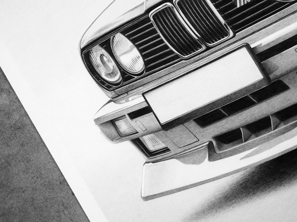 automotive   BMW Drawing  e30 pencil