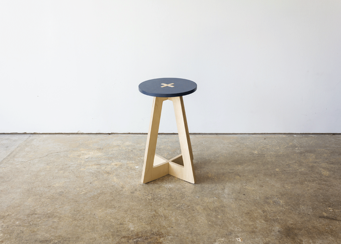 stool plywood flat-pack Collapsible Grad Show 2015 tilt motion movement active seating seating color risd