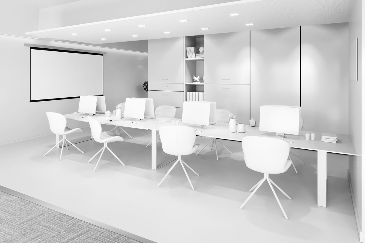 Bright office space with long table on Behance
