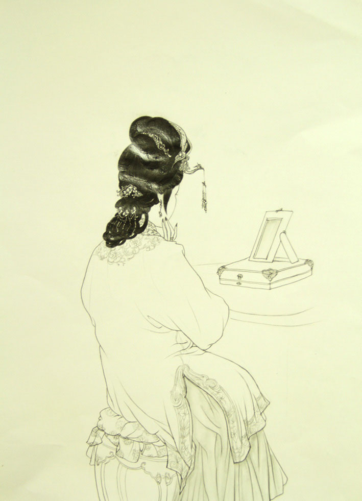 Classic Paiting chinese traditional line pencil sketch Ancient beauty aristocratic linear art history
