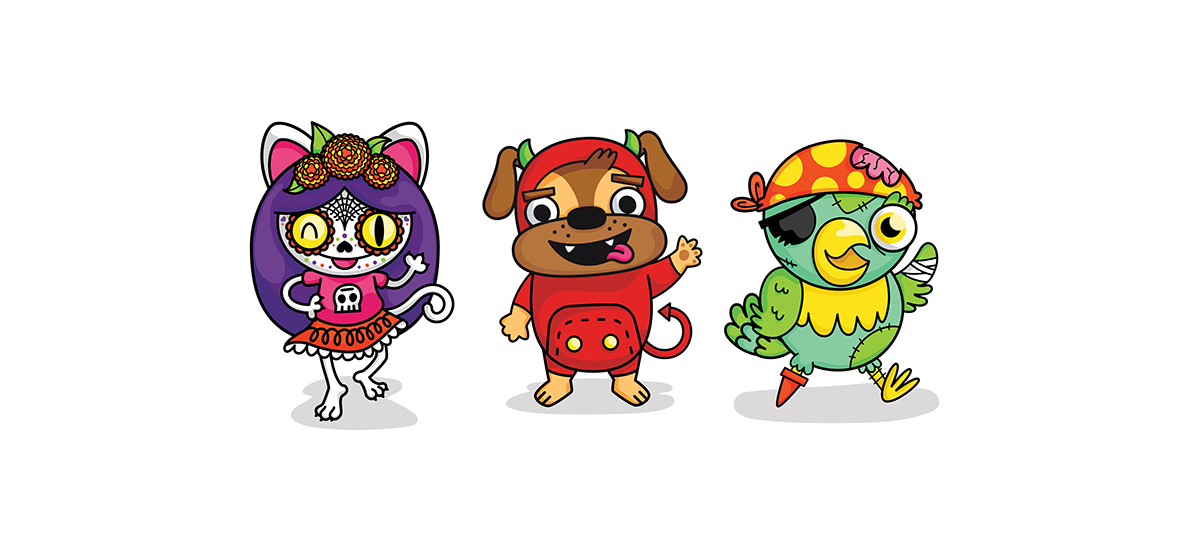 Halloween Dia De Muertos catrina Character design  Packaging animals vector Vector Illustration children illustration cats