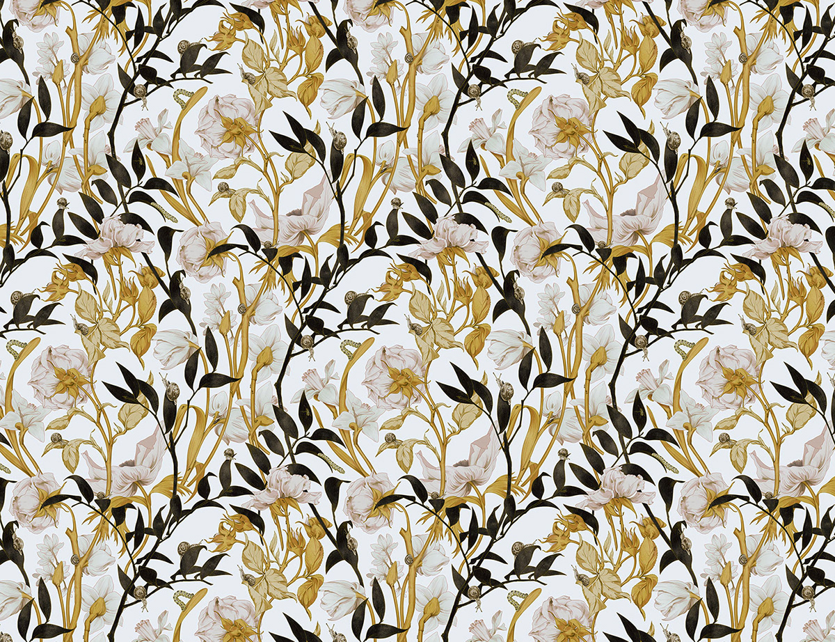 pattern Flowers spring bugs ants snails garden print seamless pattern