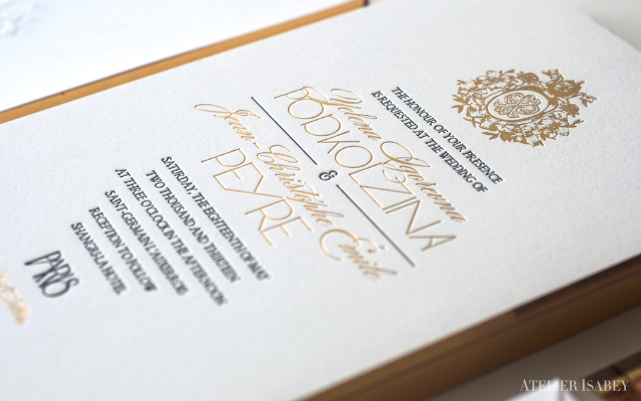 wedding Invitation foil embossed embossing letterpress luxury White gold modern minimalist opulent Paris French france