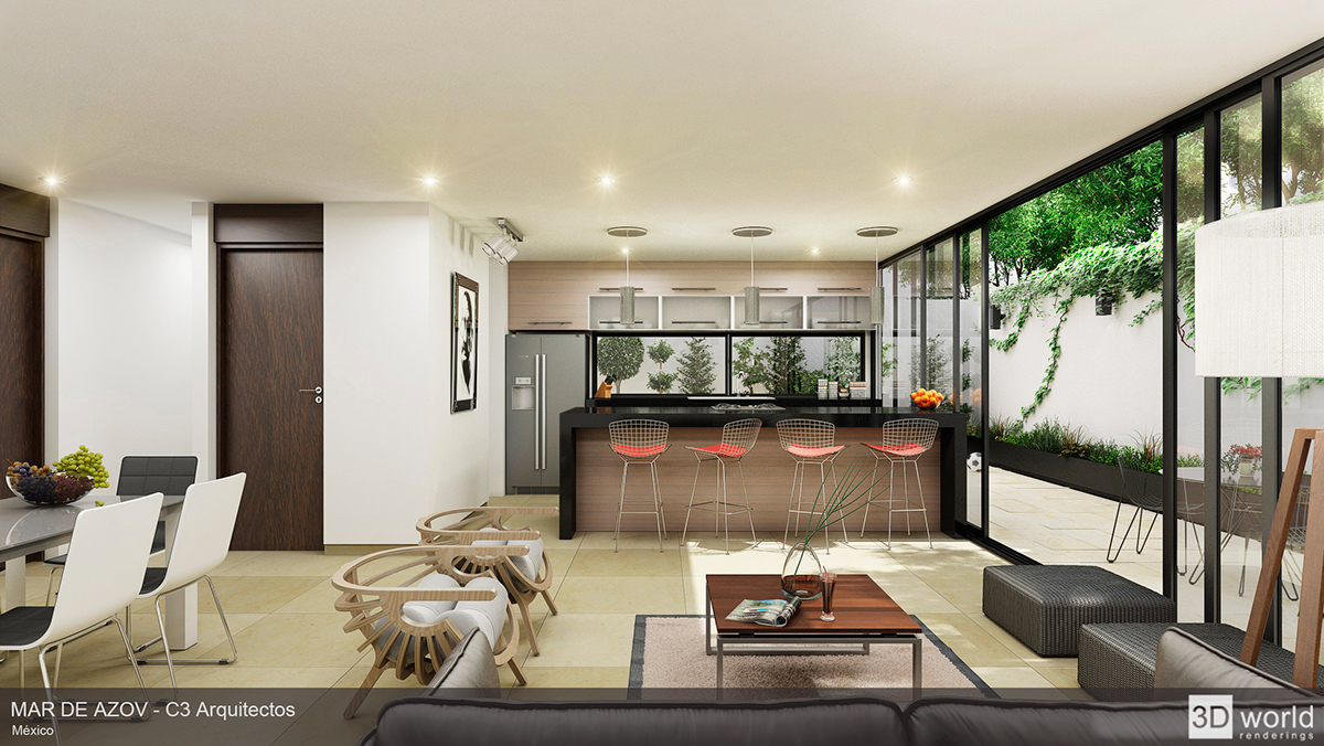 apartment complex 3D Render 3DWORLD mar de azov Interior furniture modern night Day