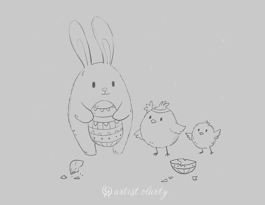 bunny chicken cute art Easter egg hare rabbit