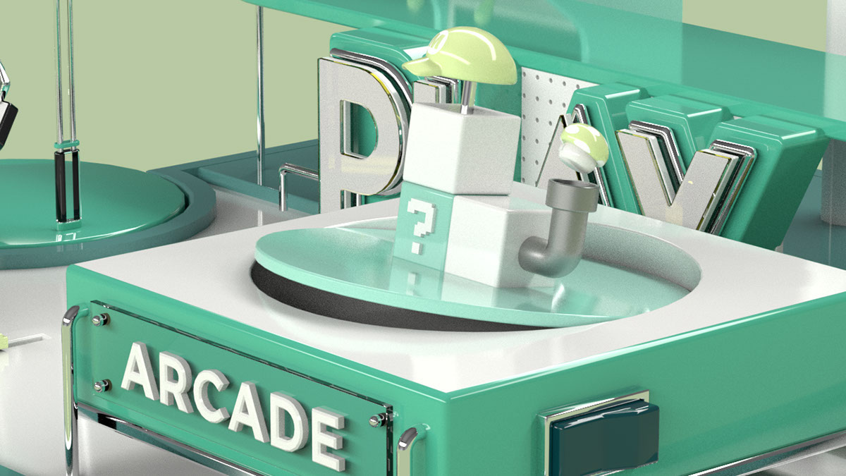 game arcade cinema4d 3D animation  green xxx cover design 3d art mint