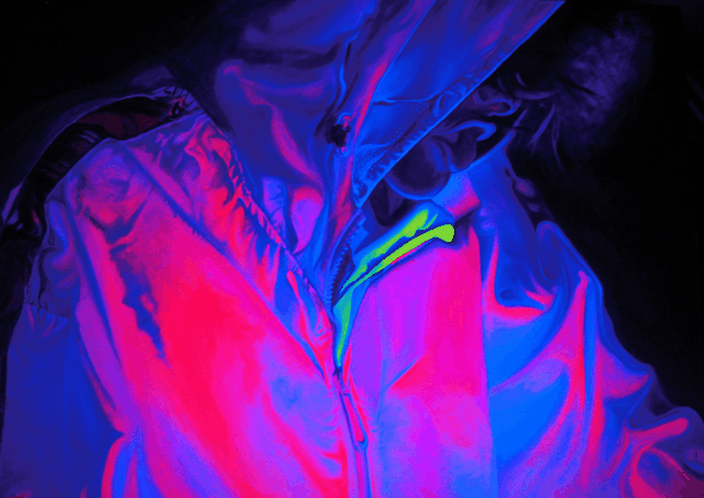 Oli canvas techno hyperrealism photorealism glow neon fluorescence art jacket dj club girl