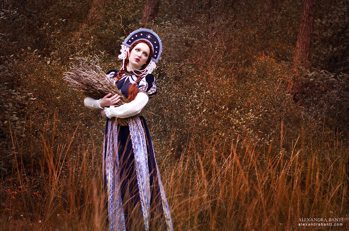woman portrait Landscape lavander russian doll red hair beauty Folklore