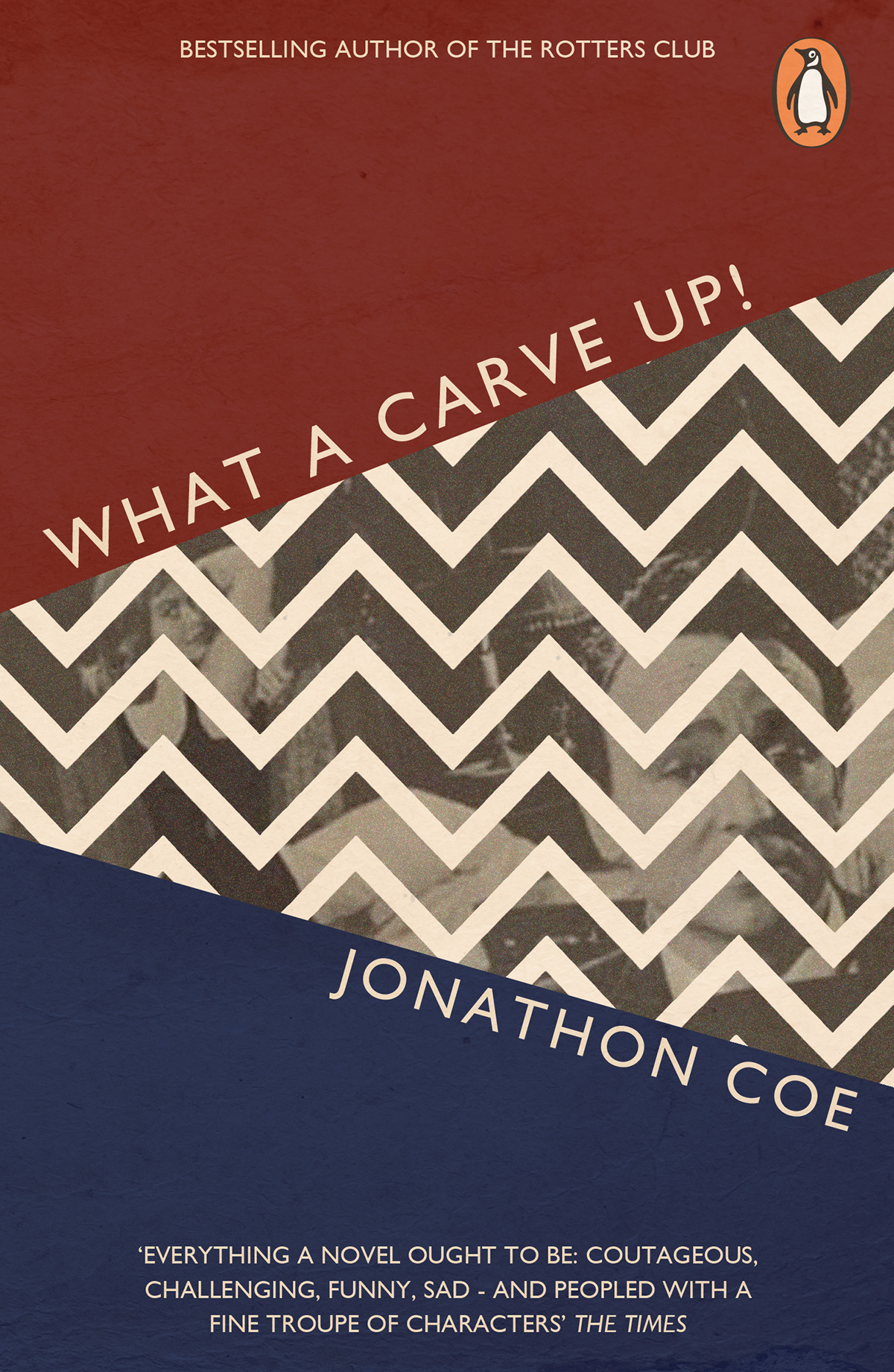 Carve Up What A book book cover design red blue sepia typographic books abstract new Typeface zigzag johnaton coe
