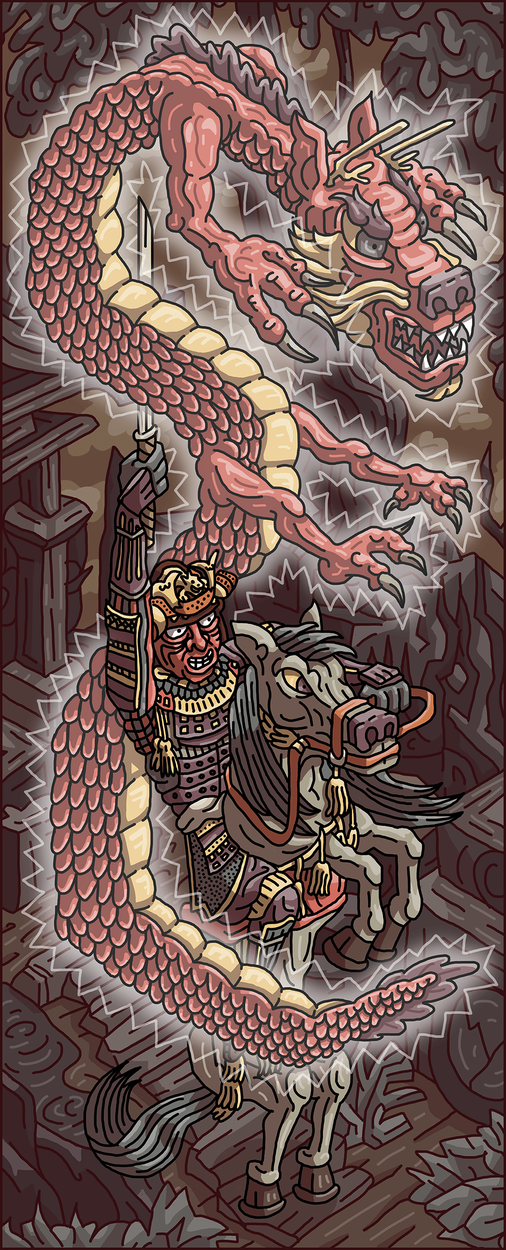 Самураи shogun dragon ILLUSTRATION  Drawing 