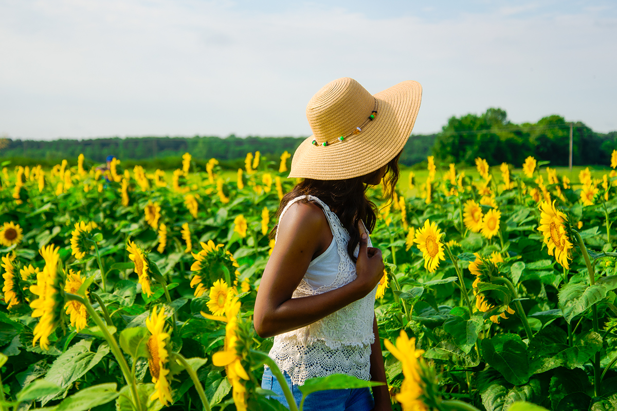 Adobe Portfolio Sunflowers portrait summer field african american Young 20s model Memphis Portraiture Nikon