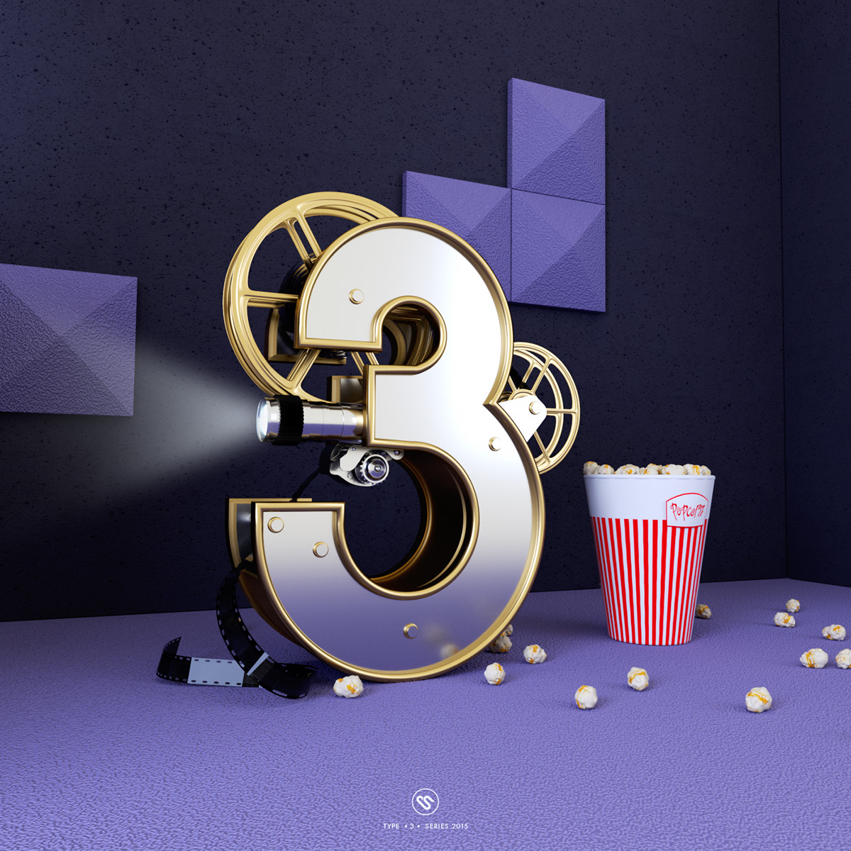 3D Type 3D illustration design colors abstract Ps25Under25 texture numbers type Render vray octane 36daysoftype