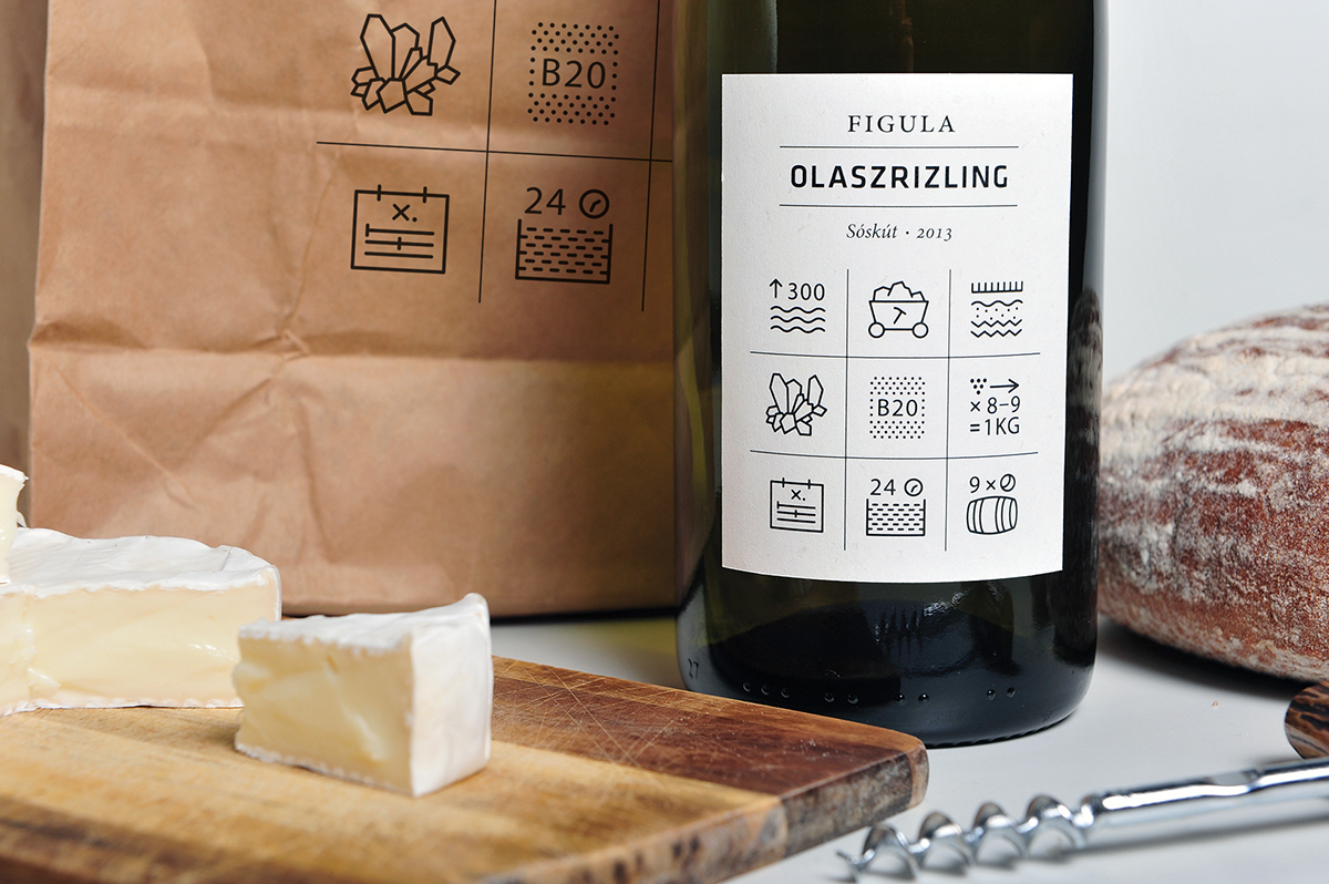 figula sóskút dűlőválogatás Olaszrizling package design  wine Label key hole pictogram grapes