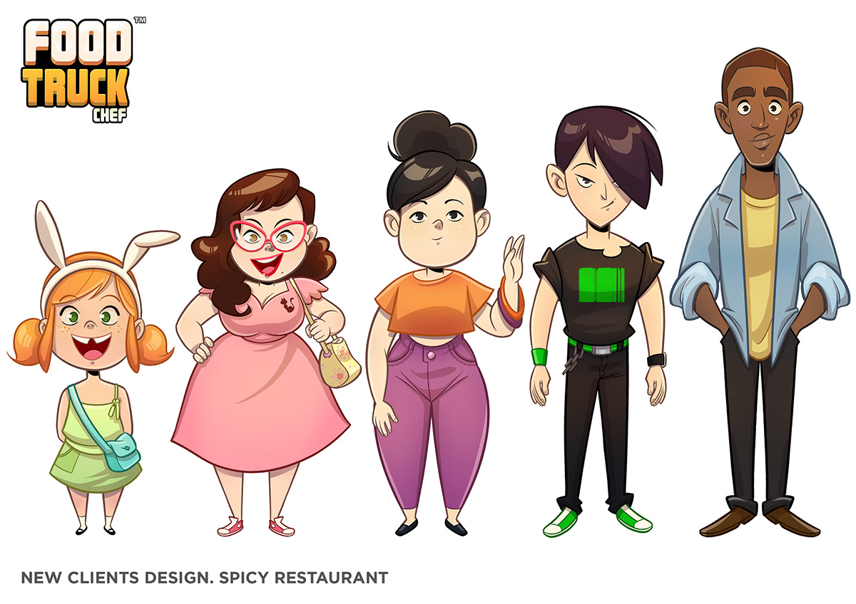 Food  Truck chef characters clients game marketing   concept videogame