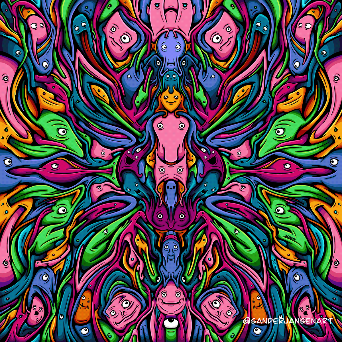 surreal sanderjansen psychedelic symmetry color digitalart creatures cartoon lowbrow