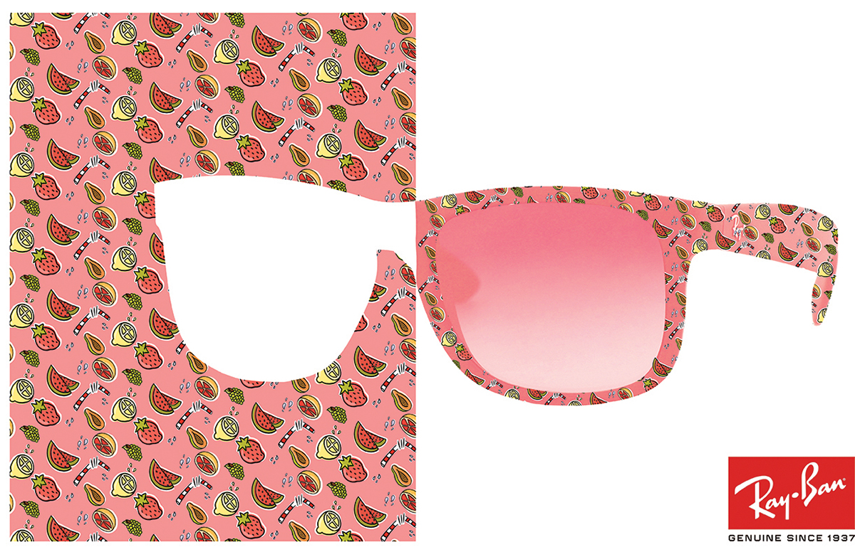 ray ban Ray-ban glasses pattern skate Food  punk Fruit girls pink girl