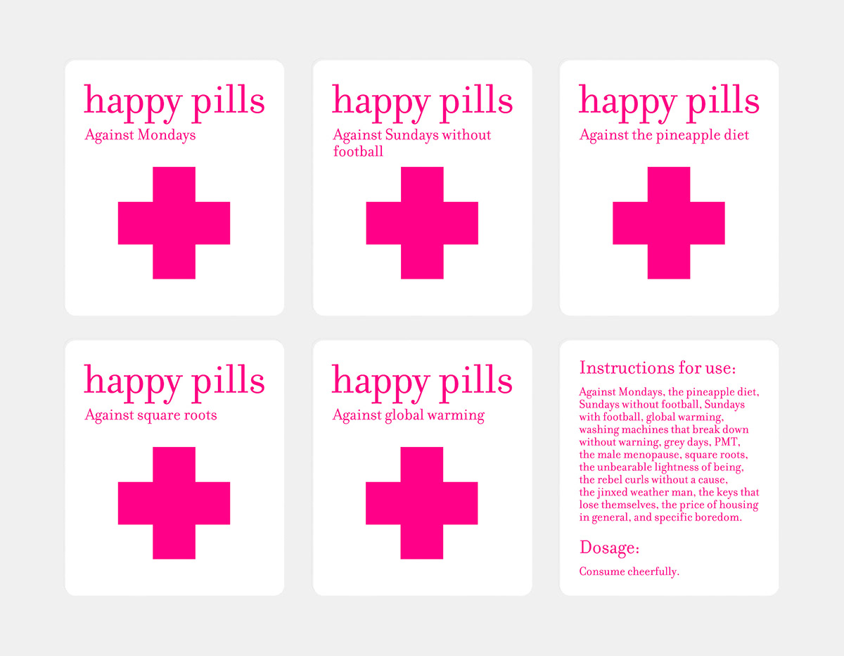 Happy Pills vial Candy Food  cross pink Logotype Retail shop pharmacy product modern Corporate Identity minimal package